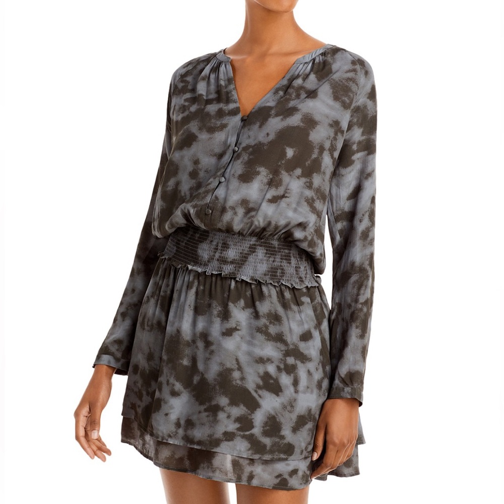 Rails Jasmine Smocked Mini Dress in Slate Tie Dye Black Gray Large